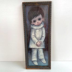 Vintage Ozz Franca Ballet Dance Boy Big Eye Framed Lithograph Art Print 14"